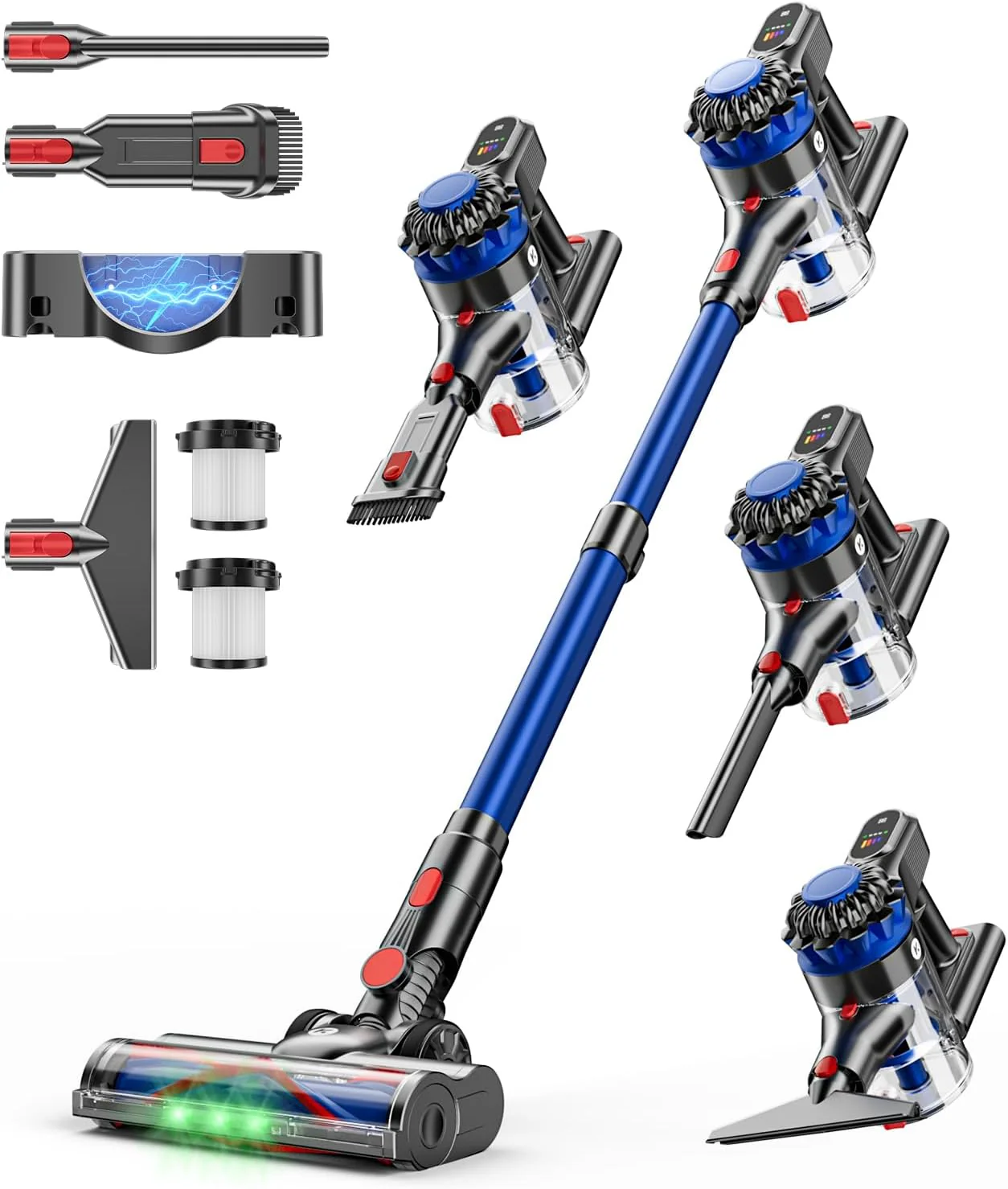 Aspirateur sans fil 500 W/40 kPa, idéal pour la maison. Autonomie de 60 minutes. Aspirateur balai avec écran LED, système anti-enchevêtrement et support de charge mural. Aspirateur léger 8 en 1 pour sols durs, tapis et poils d'animaux.