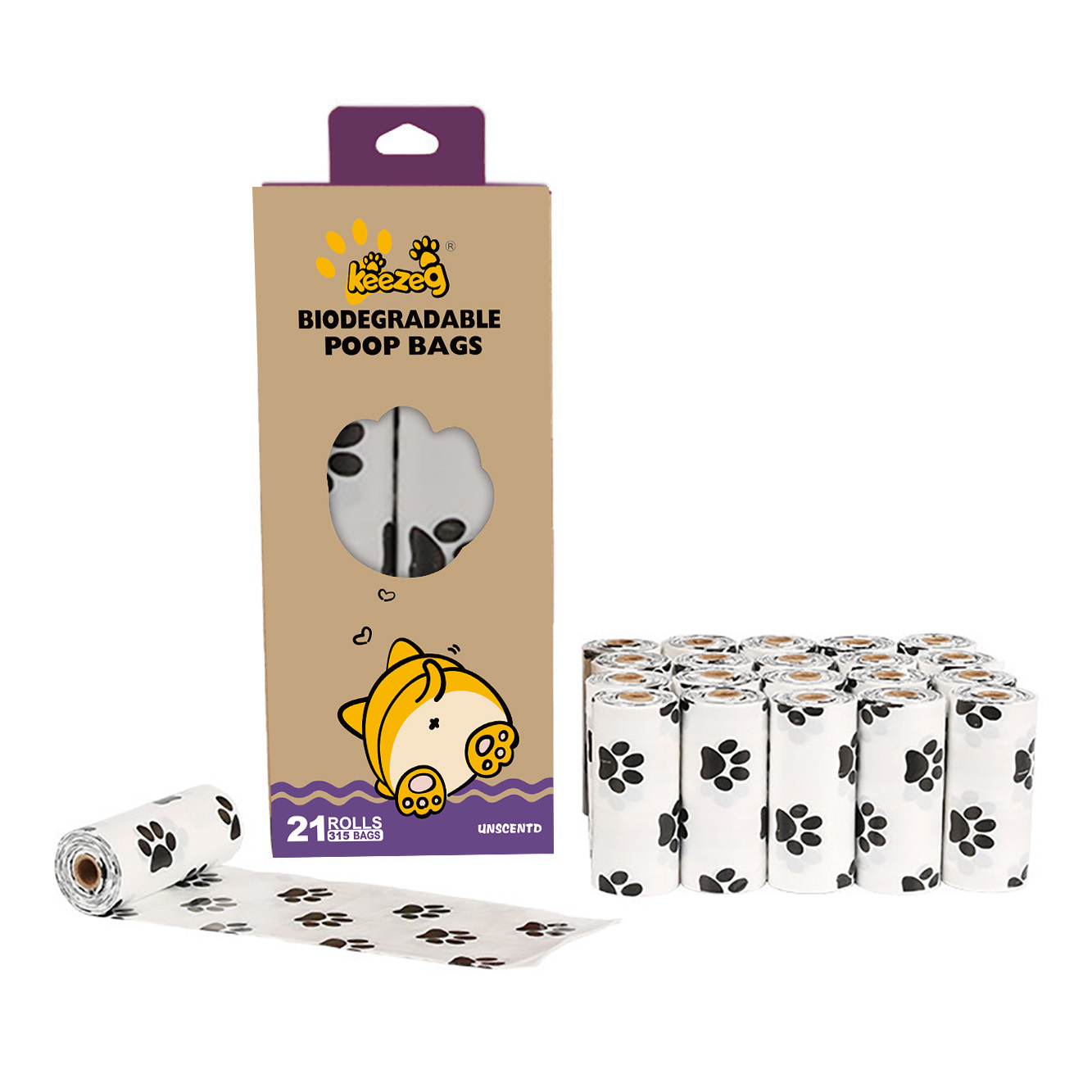 21 Rolls 0.01mm Black Pink Paw-Shaped Biodegradable Dog Poop Bags Portable Plastic Box Package Cats Dogs