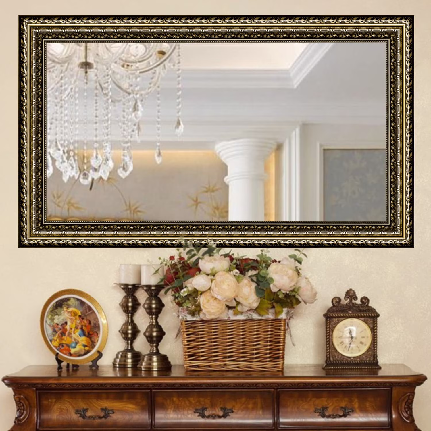 Framed Rectangle Bathroom Mirrors for Wall,Wall Mounted Vintage Mirror Vertical or Horizontal Hanging for Living Room,Bedroom (40''x24''Vintage)(24"L x 40"W/40''x24''vintage)