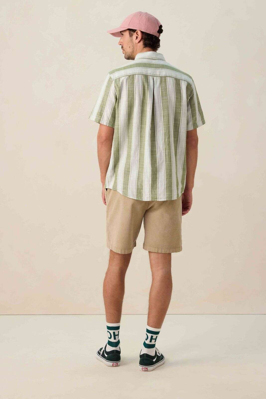 Groen gestreept overhemd met korte mouwen