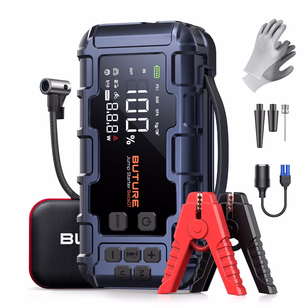 6000A Car Jump Starter with Air Compressor 160 PSI, 45W Charging Battery Booster Pack (All gas/12L Diesel), 7-in-1 Jump Starter Power Bank with LED Display(6000A with Air Compressor 150PSI)