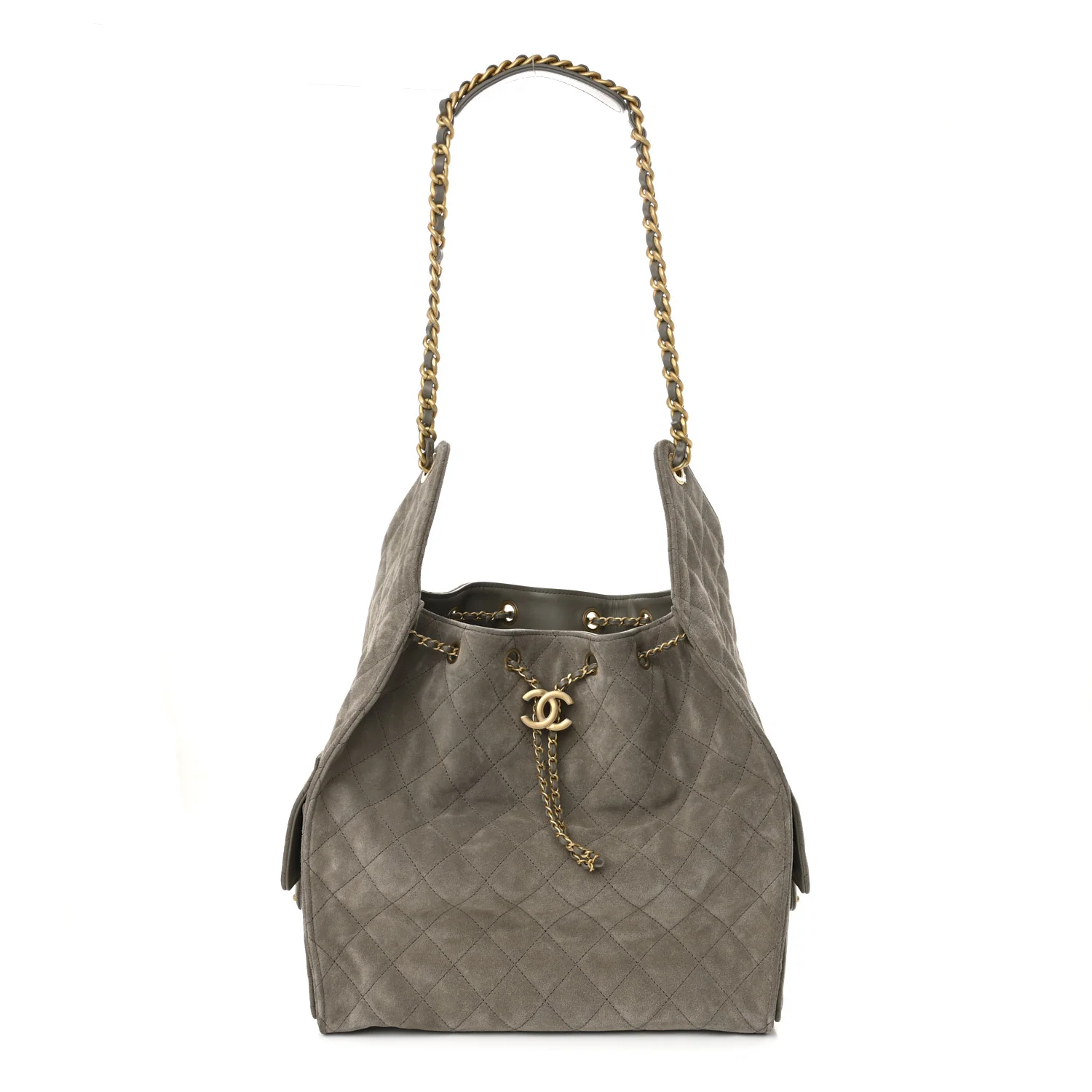Suede Quilted Medium Chanel 25 Handbag Dark Grey