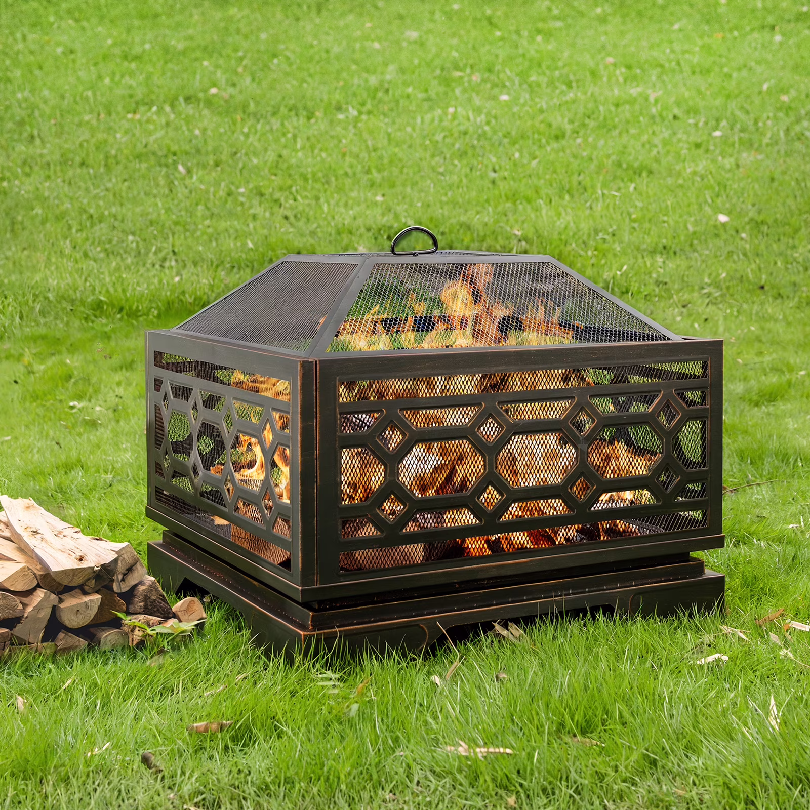 26�� Square Wood Burning Fire Pit for Outdoor Patio Garden(26")