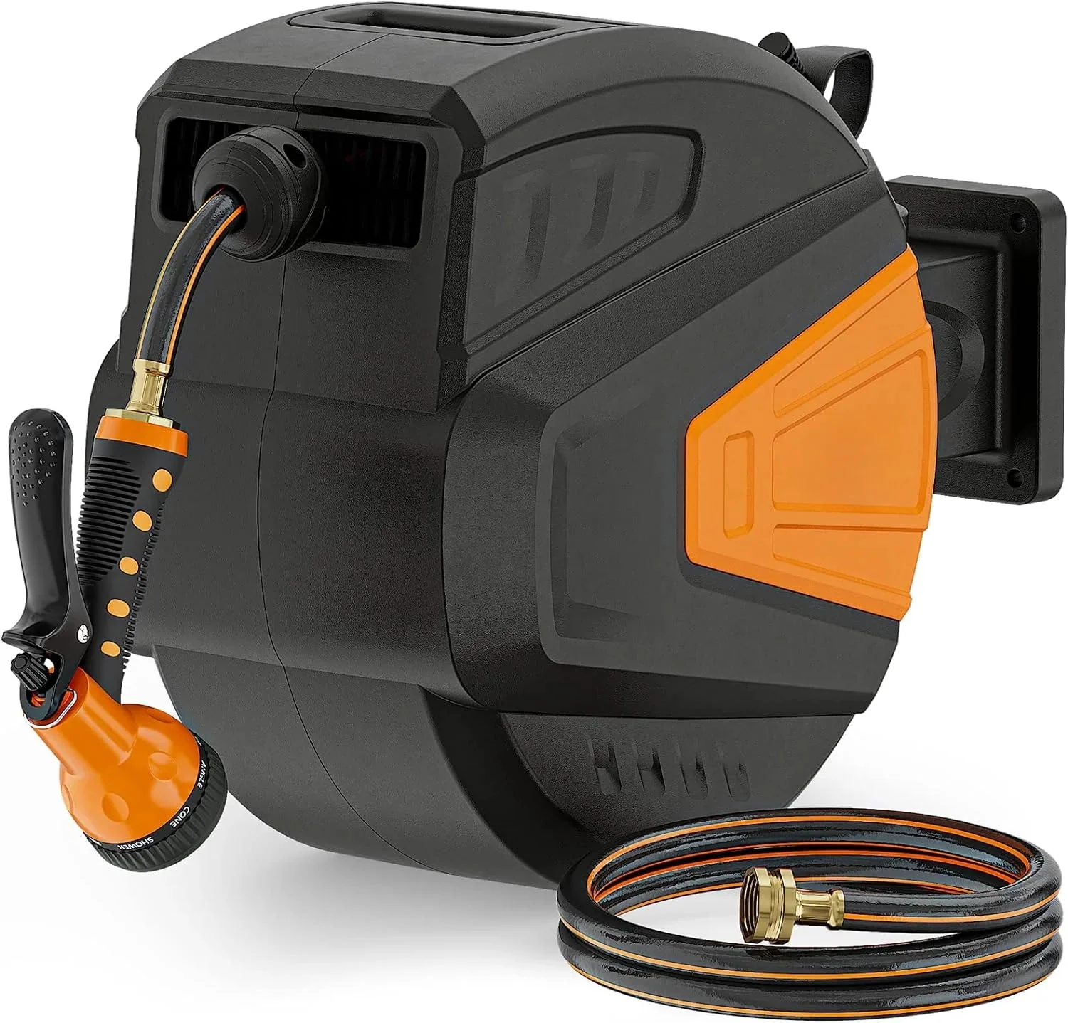 Retractable Garden Hose REEL,1/2 in X 100 ft Wall Mounted Hose Reel, with 9- Function Sprayer Nozzle, Any Length Lock/slow Return…
