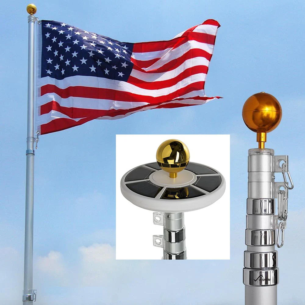 25Ft Telescopic 16 Gauge Aluminum Flag Pole with Solar Lights (25 ft) Flagpoles Image 6