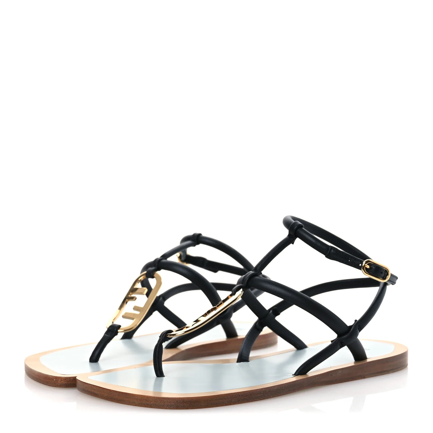 Nappa O'Lock Flat Thong Sandals 37 Black