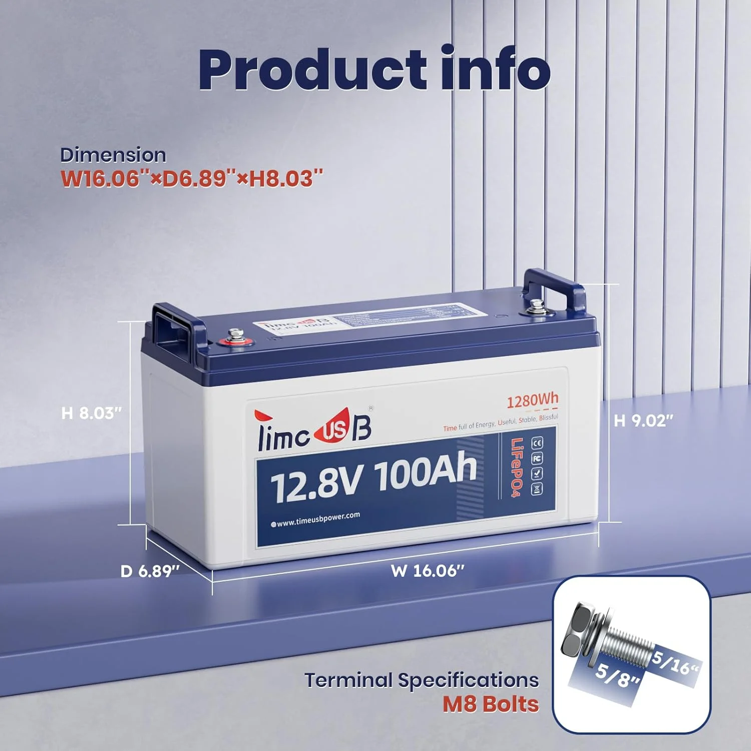 Timeusb 12V 100ah LiFePO4 Battery, 4000+ Deep Cycle Lithium Battery, Built - in 100A BMS, Ideal for Trolling Motor, RV, Solar Panel Systems, and Off - Grid Power Solutions