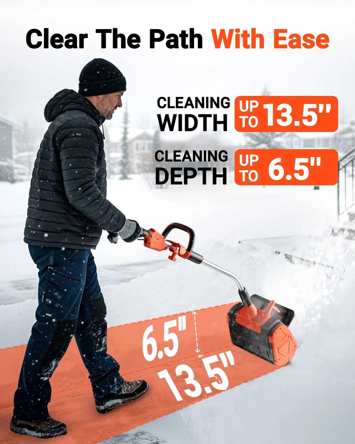 VOLTASK Cordless Snow Shovel, 48V | 13.5 - Inch Cordless Snow Blower, Battery Snow Blower with Directional Plate (2 * 24V Battery & Dual Quick Charger Included)