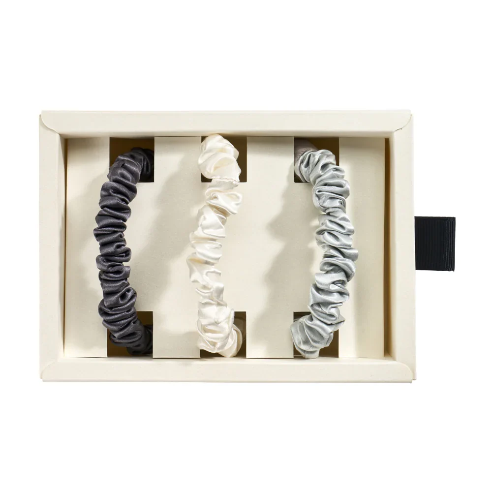 Blissy Skinny Scrunchies - White, Gray, Silver
