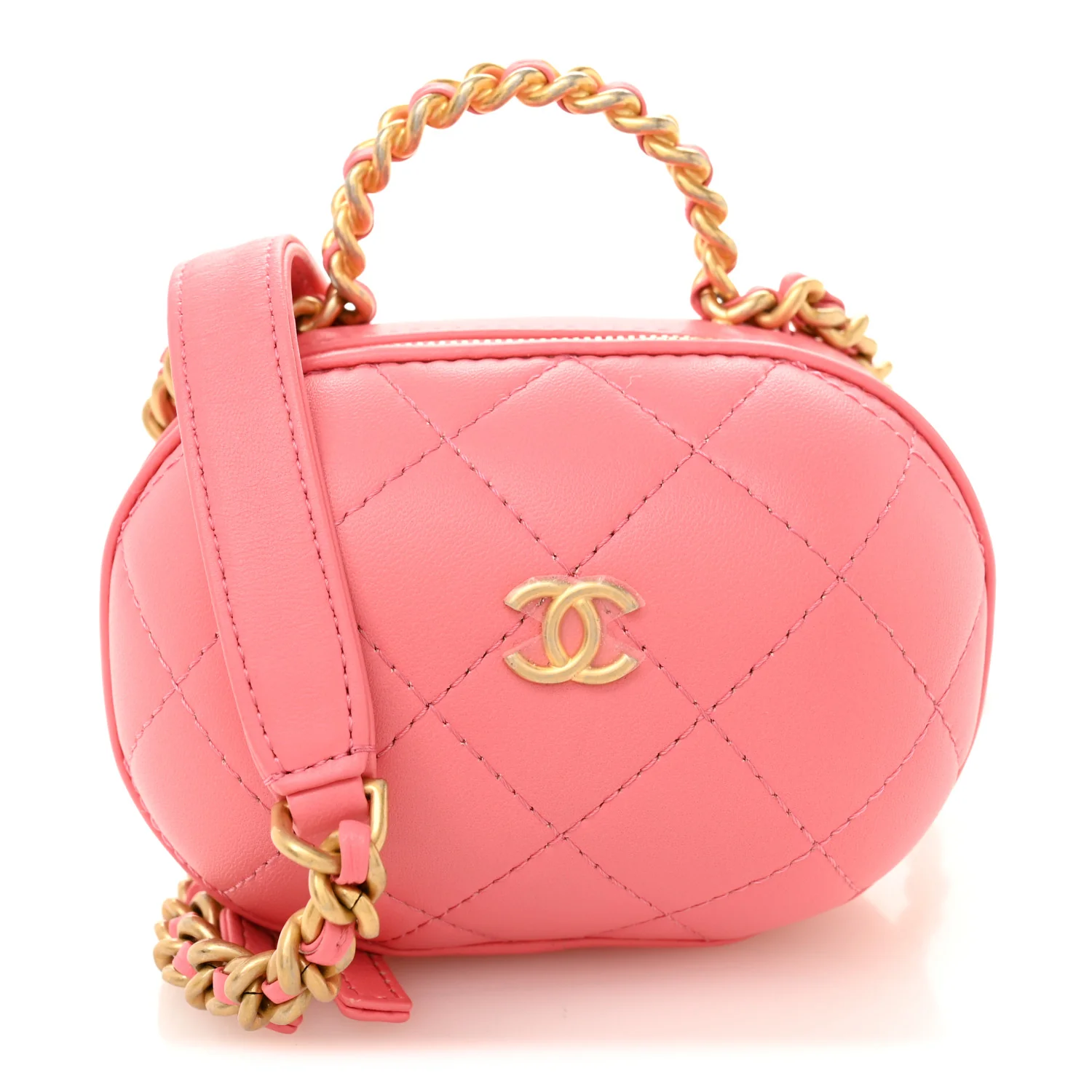 Lambskin Quilted CC Bubble Vanity Case With Chain Pink