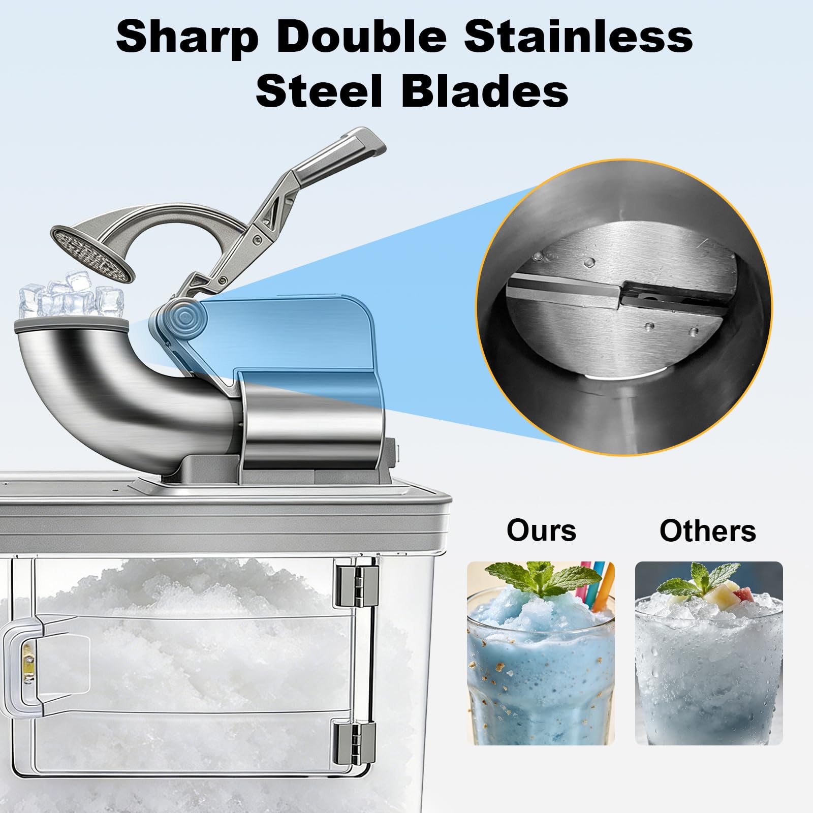 700lbs/h Snow Cone Machine Commercial Ice Shaver Dual Blade Stainless Steel | Snow cone maker,Ice shaver machine,Dual blade system,1450 RPM high-speed,40L side-access bin,Restaurant/Bar/Cafe/Bubble tea