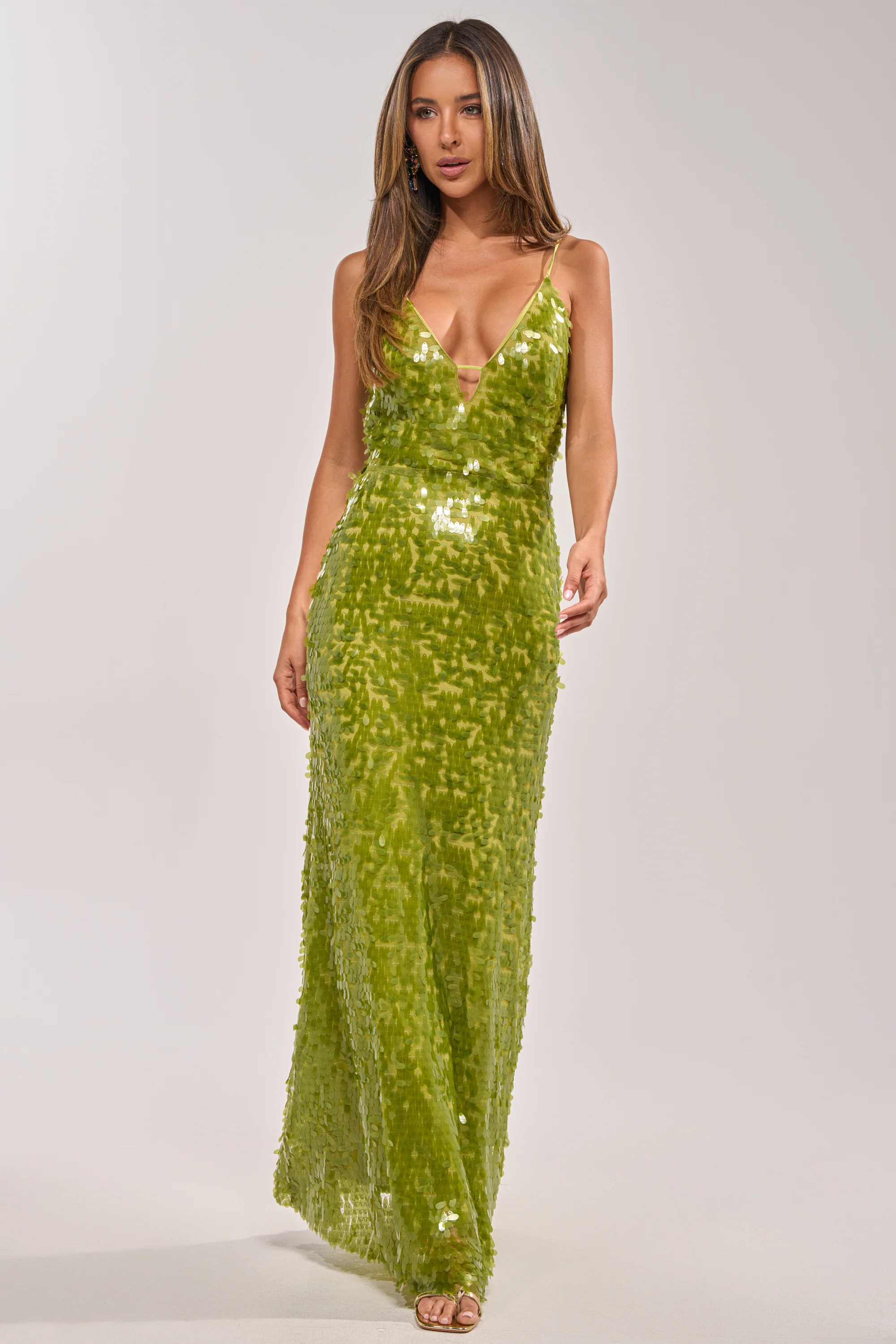 WILD CARD SEQUIN MAXI DRESS IN LIME - Akira Store