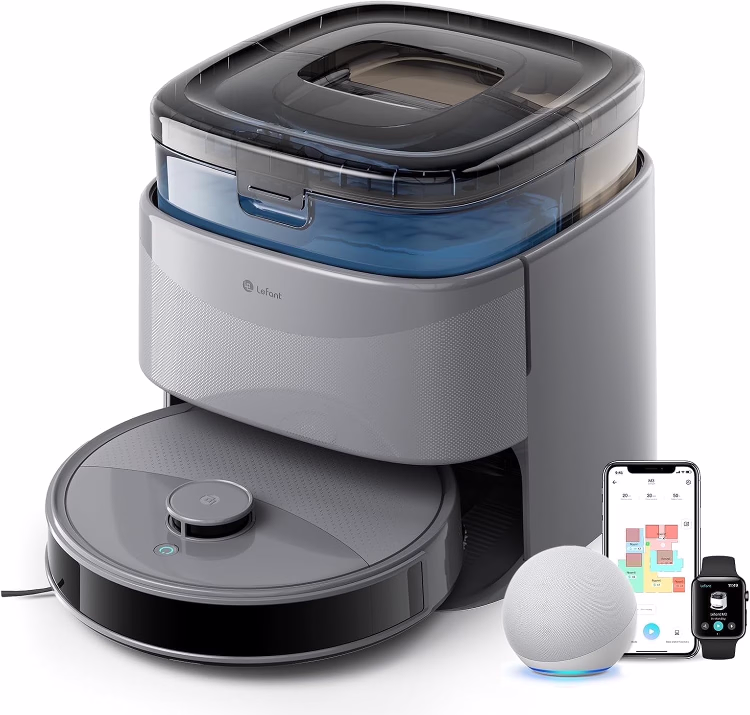 M3L Robot Vacuum and Mop, 12000Pa Suction, All-in-One Base Station, Anti-Tangle Brushes Dual Spinning Mop, Self-Emptying Refilling, LIDAR Navigation(M3L) - Image 3