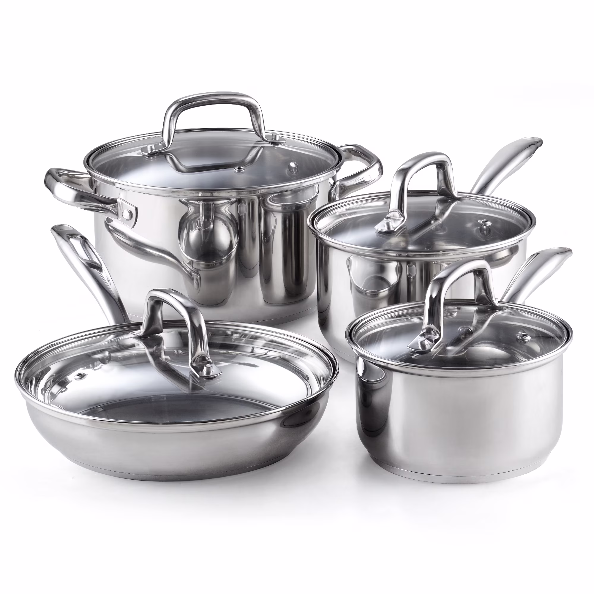 Cook N Home Pots and Pans Stainless Steel, 8 - Piece Induction Pot Kitchen Cookware Set, Silver, Oven Safe
