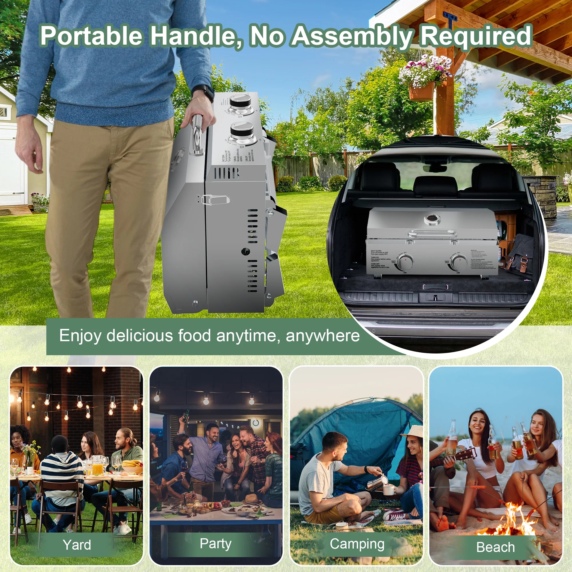 Propane Gas Grills, 30,000BTU Portable Gas Grill for Outdoor Camping BBQ Picnics Tailgating, 2 Burners, Stainless Steel Sliver(Sliver) - Image 5