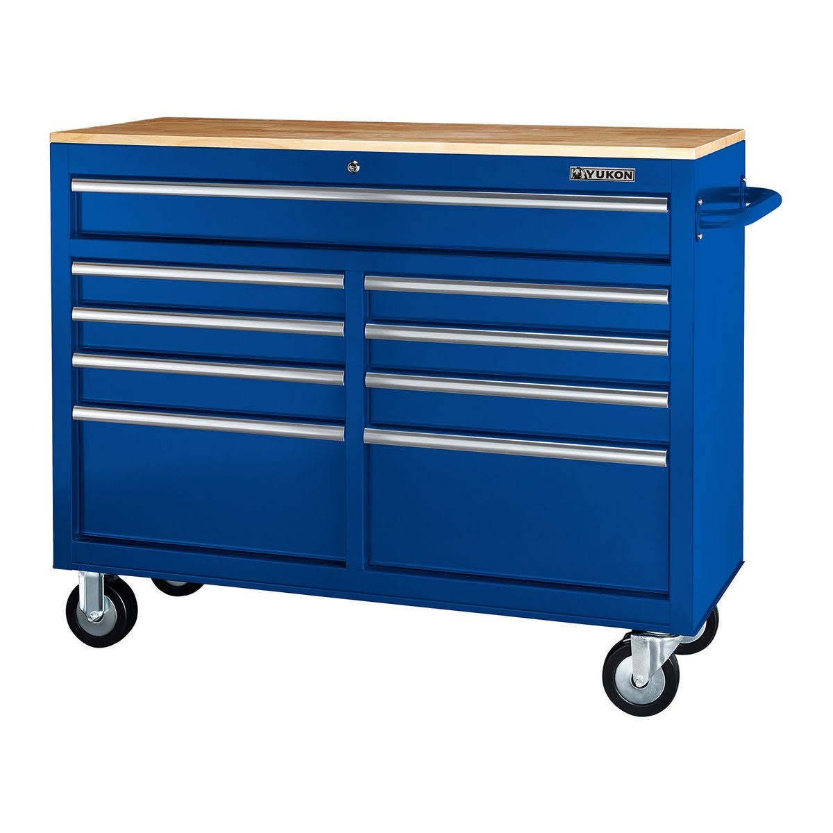 Yukon 46 in. 9 Drawer Mobile Storage Cabinet with Solid Wood Top. Blue(Blue)