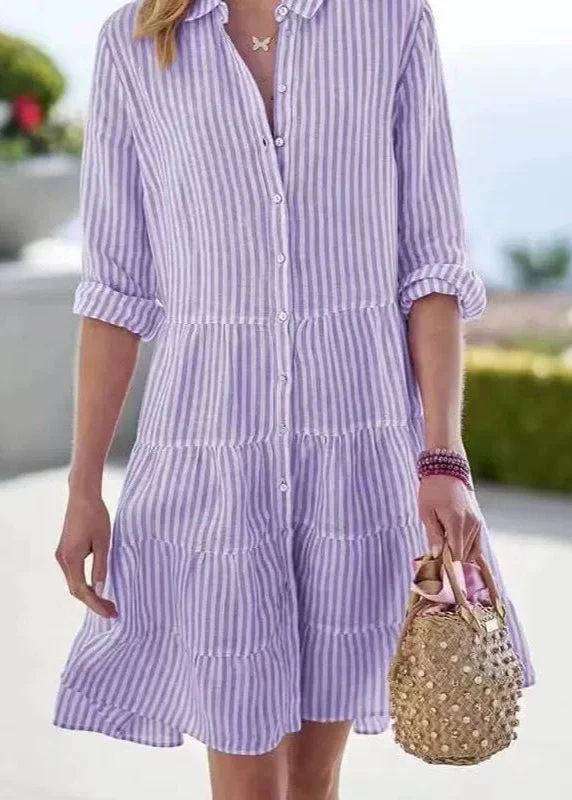 Sophie Paris | Robe chemise mi-longue décontractée à rayures et manches longues