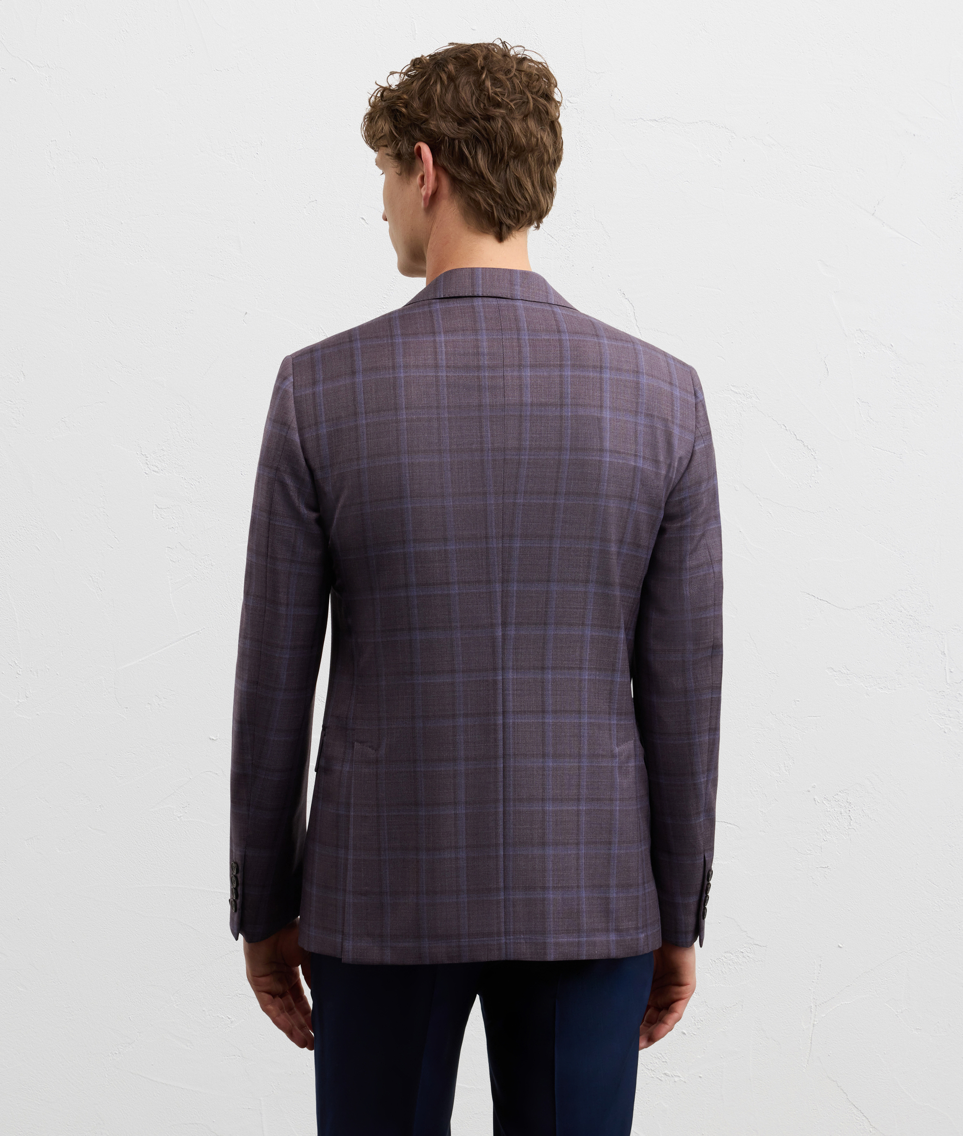 VICENZA LINE HALF-LINED JACKET IN PURPLE CHECKED VIRGIN WOOL