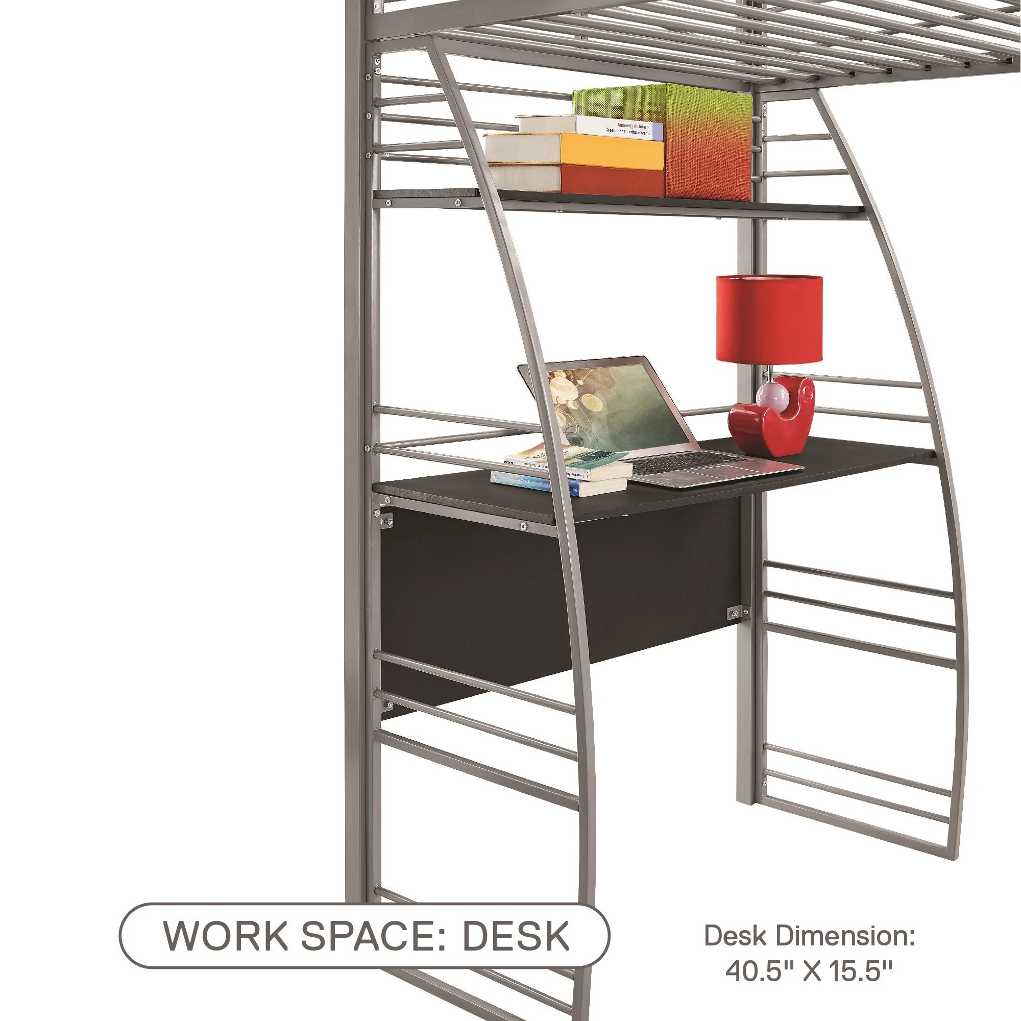 DHP Sage Studio Twin Metal Loft Bed with Integrated Desk and Shelves, Off White