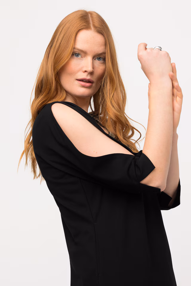 Cold Shoulder Dress with Beaded Neckline