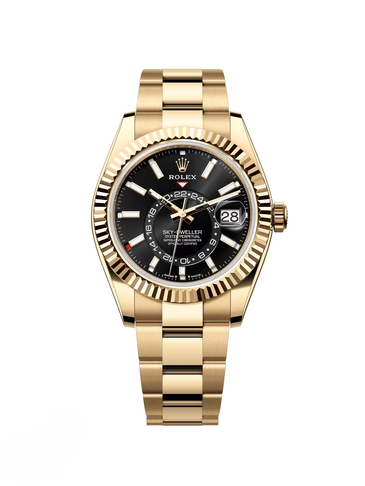 [Super Clone]RLX  Sky-Dweller 42mm Yellow Gold Black Dial Oyster - 336938