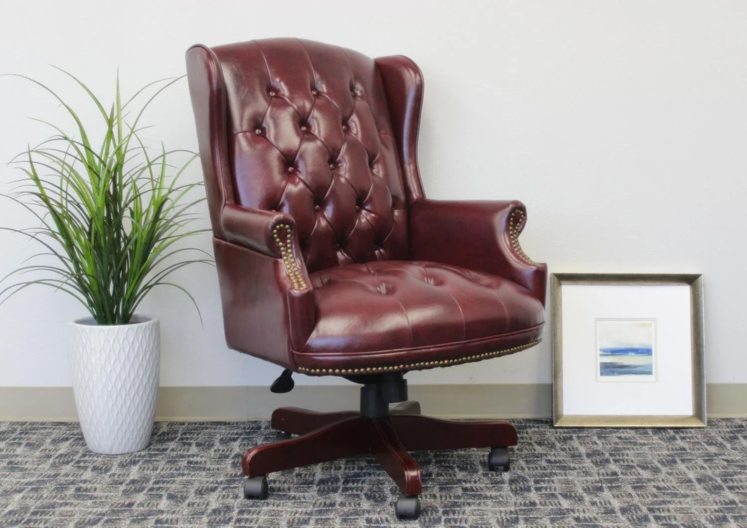 Traditional High Back Faux Leather Tufted Executive Chair, Oxblood(Oxblood) - Image 4