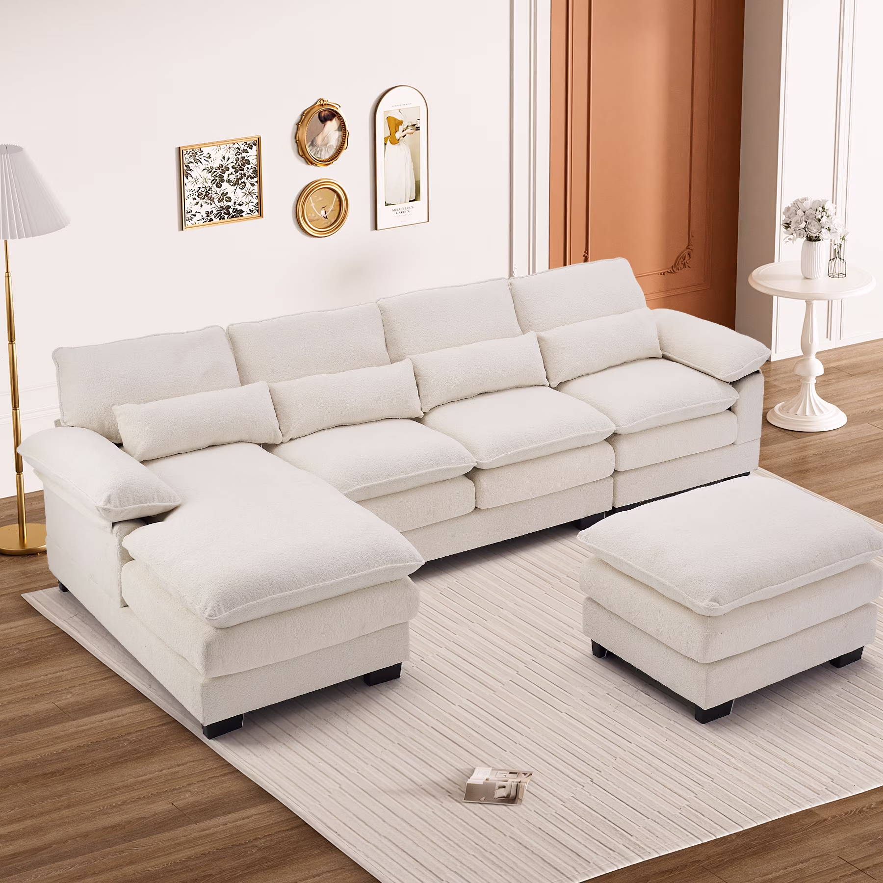 114 3" U Shaped Sectional Couches for Living Room,Cloud Couch,4 Seats Chenille Couch with Double Layer Cushion,Orange(Orange) Image 9