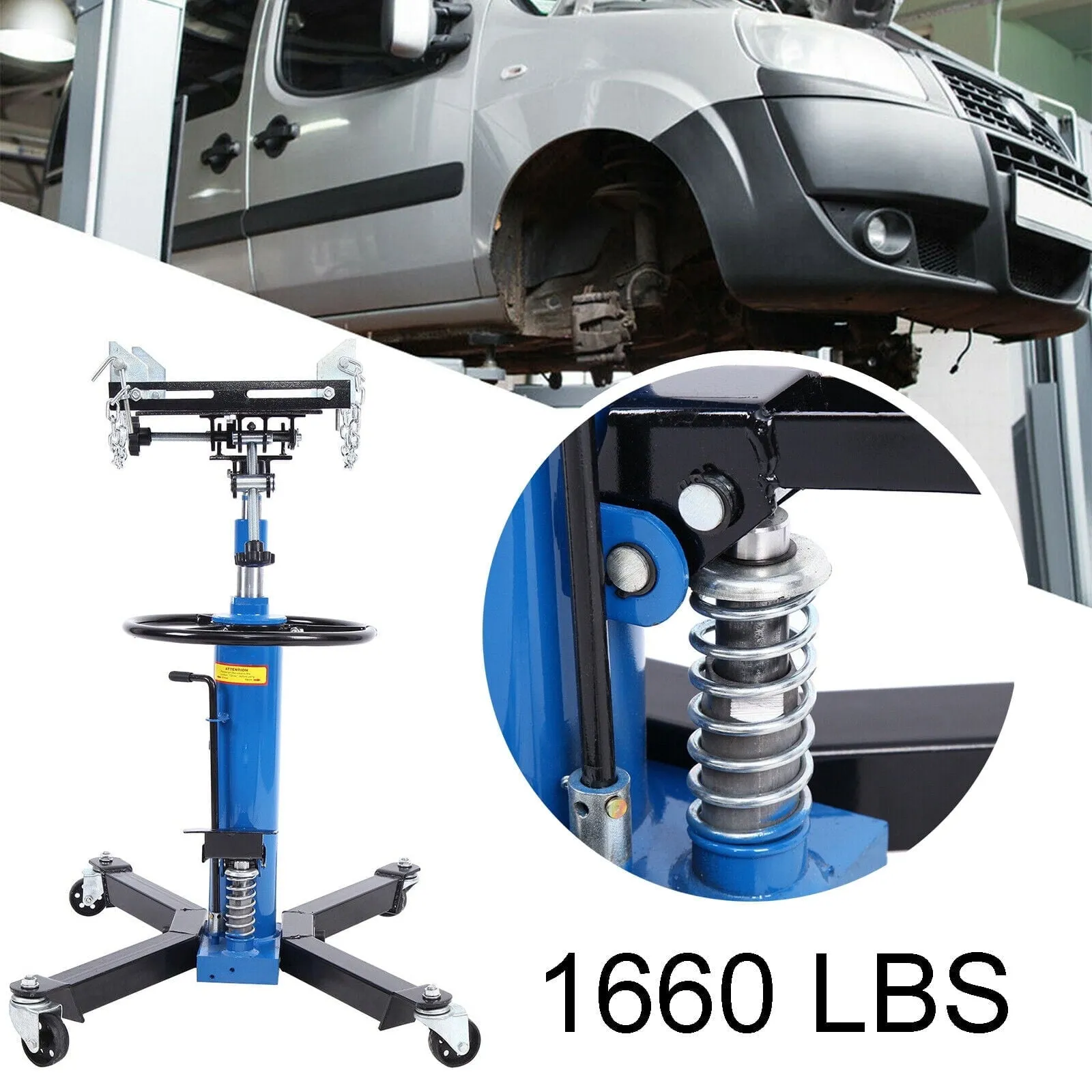 Cric hydraulique vertical de transmission automobile de 750 kg (1660 livres) avec pédale de roue pivotante à 360°, bleu, 84-178 cm (33-70 pouces) (0,75 tonne)