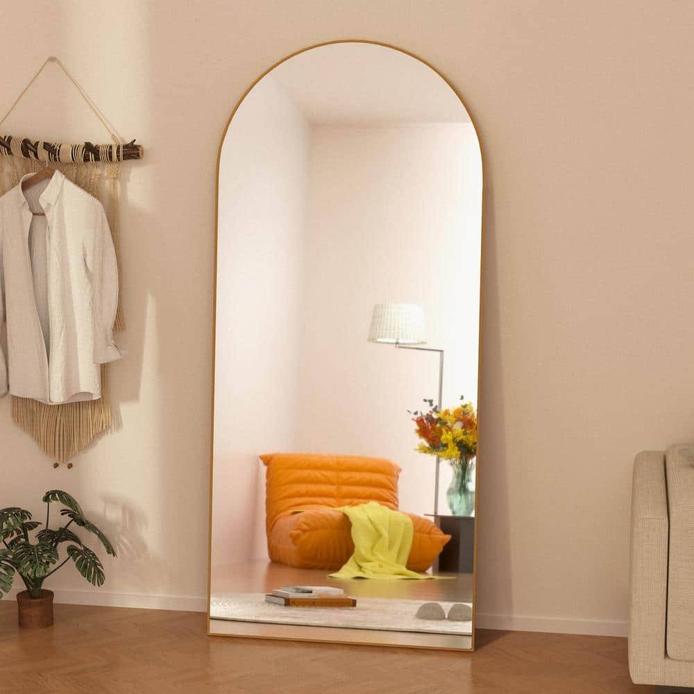 GOGEXX 24 in. W x 71 in. H Oversized Arched Full Length Mirror Wood Framed Gold Wall Mounted/Standing Mirror Floor Mirror