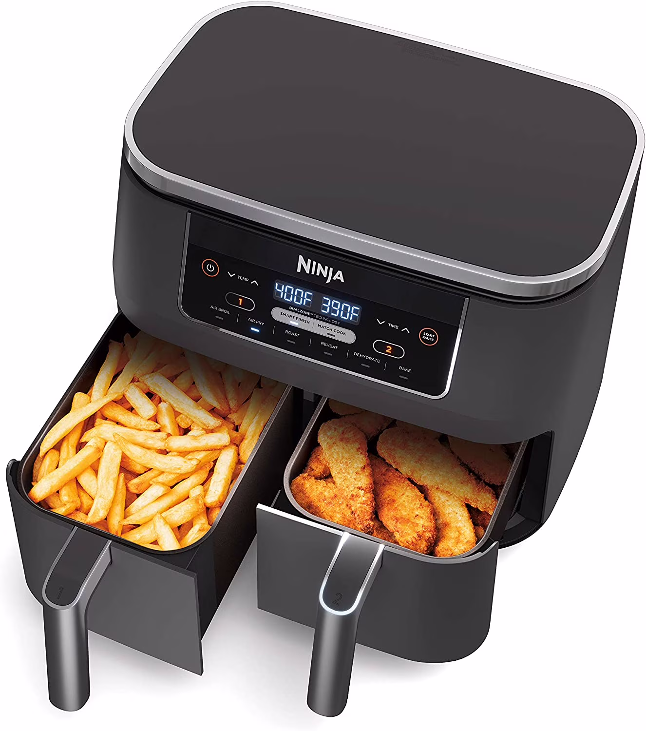 Restored Ninja DZ201 Foodi 6 - in - 1 2 - Basket Air Fryer with Dualzone Technology, 8 - Quart Capacity, and a Dark Grey Stainless Finish (Refurbished)