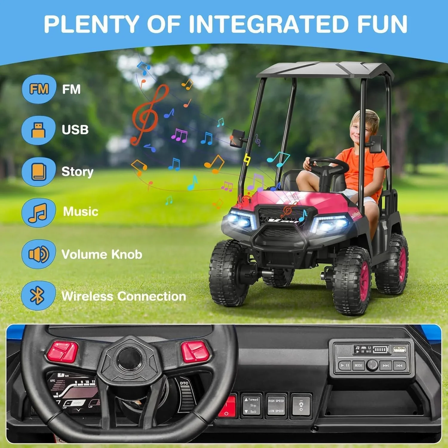 Voiturette de golf pour enfants R9 24V avec télécommande et auvent amovible