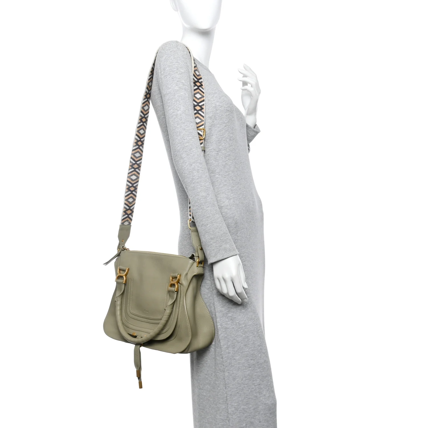 Calfskin Braided Medium Marcie Double Carry Slate Green