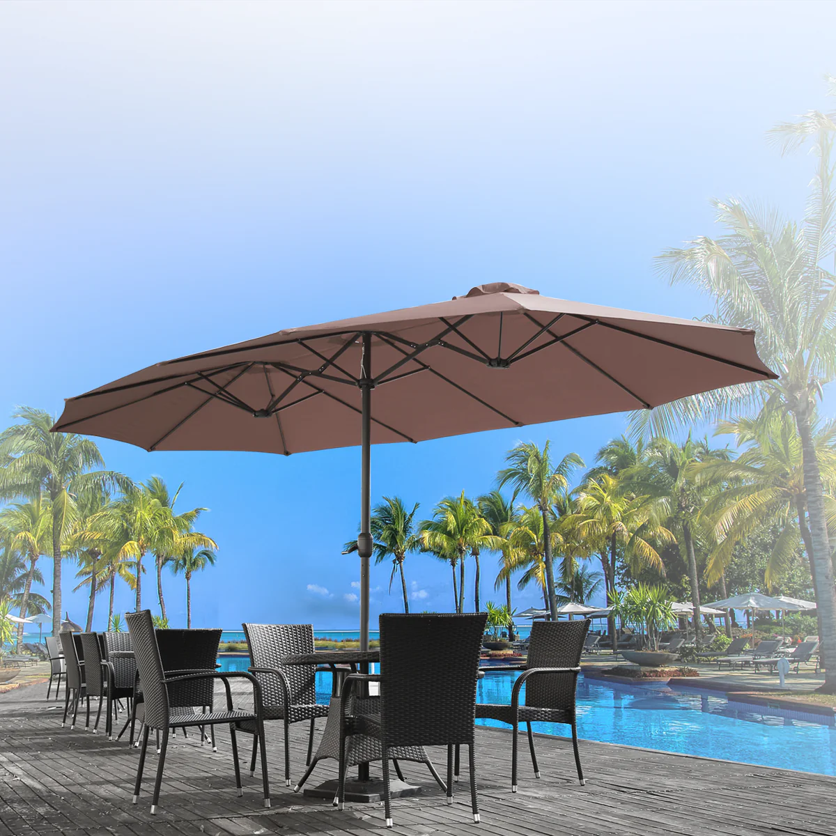 AECOJOY 15x9ft Double-Sided Patio Umbrella, Brown
