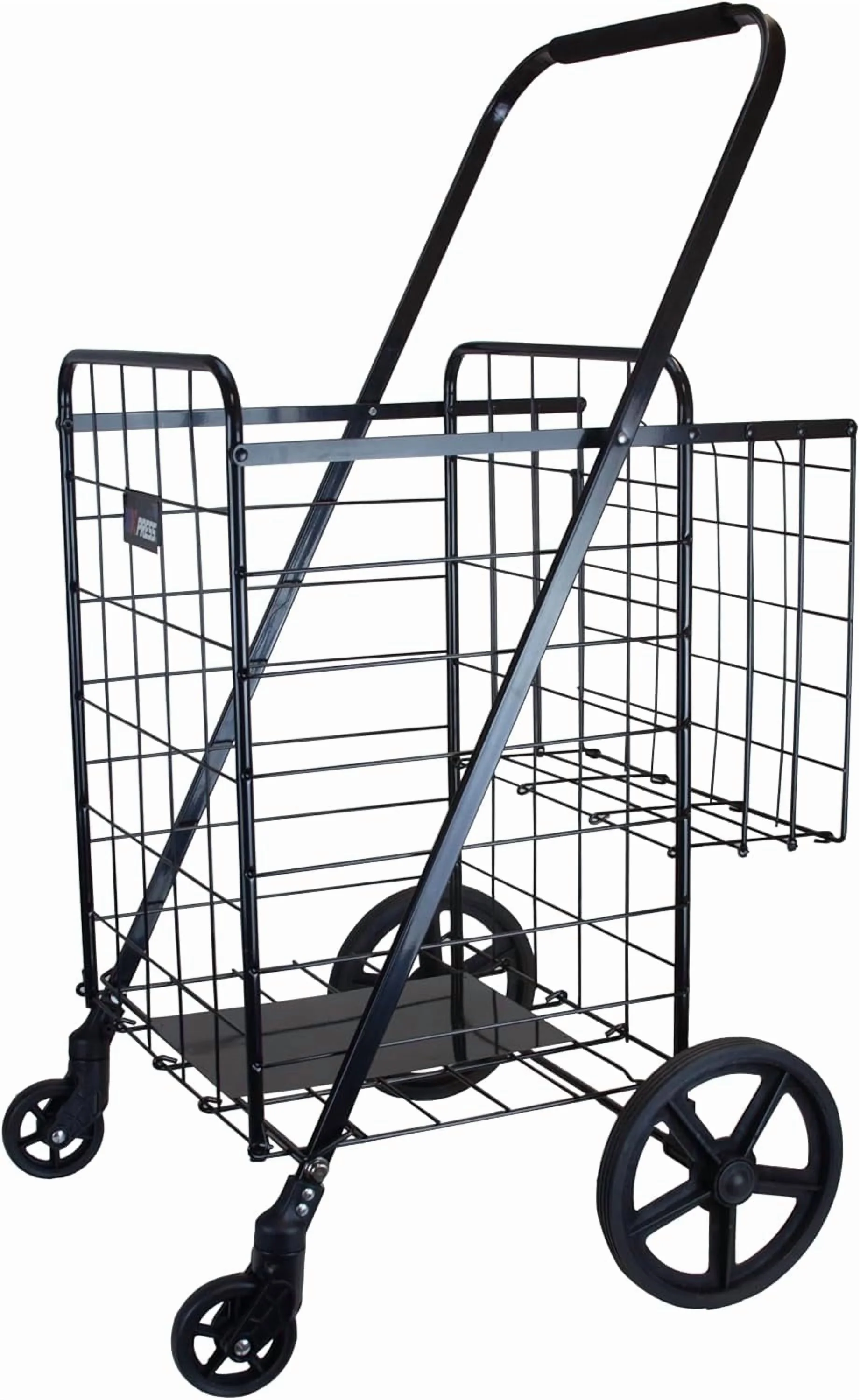Deluxe Shopping Cart, Light Weight, Foldable, Snap Wheel, No Assembly, Easily Rolling with Spinner Wheels (Black)(Black) - Image 2