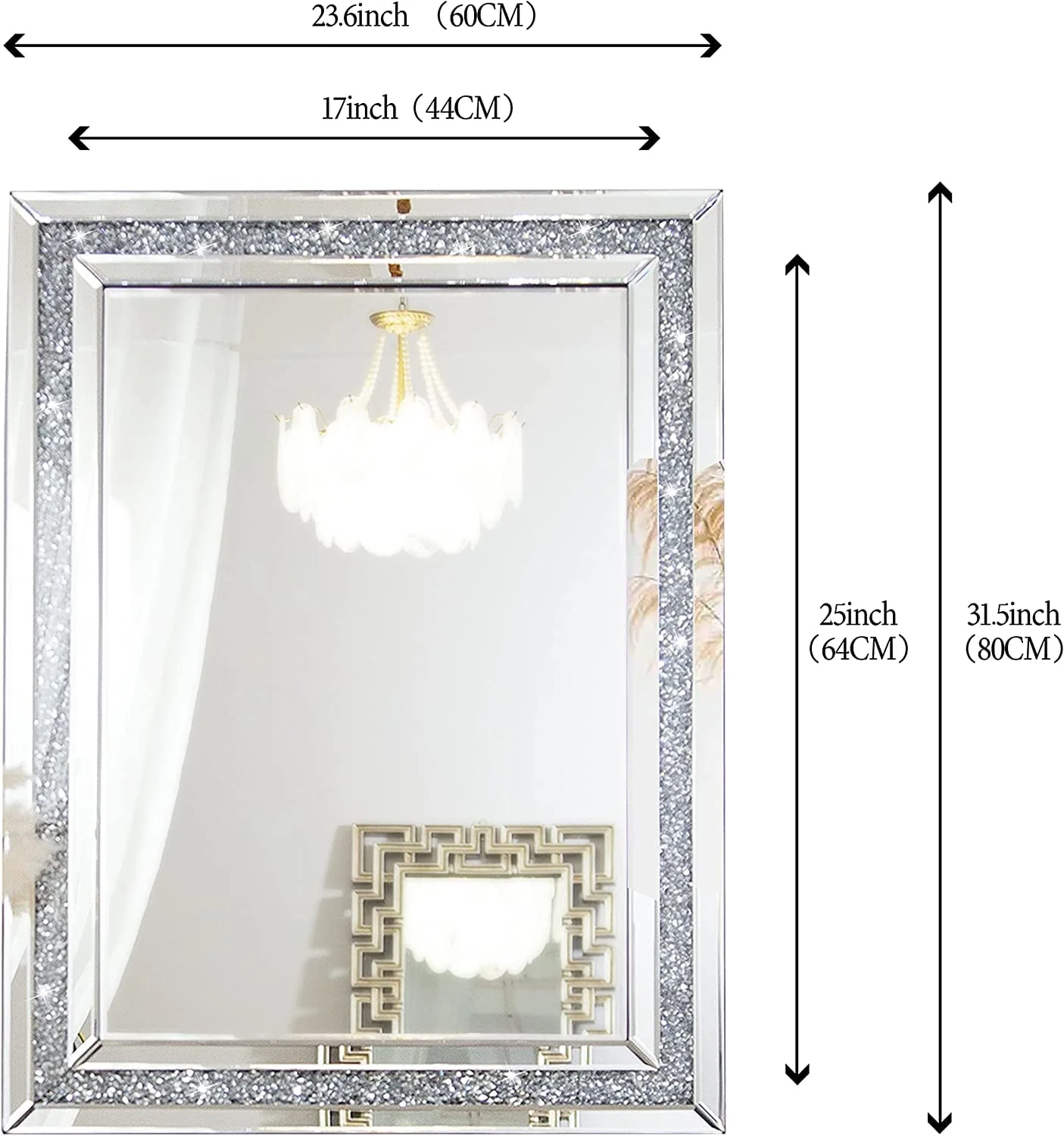 SHYFOY Rectangle Decorative Wall Mirror Crushed Diamond Vanity Mirror Wall Mounted Makeup Mirror for Home Decor Image 3