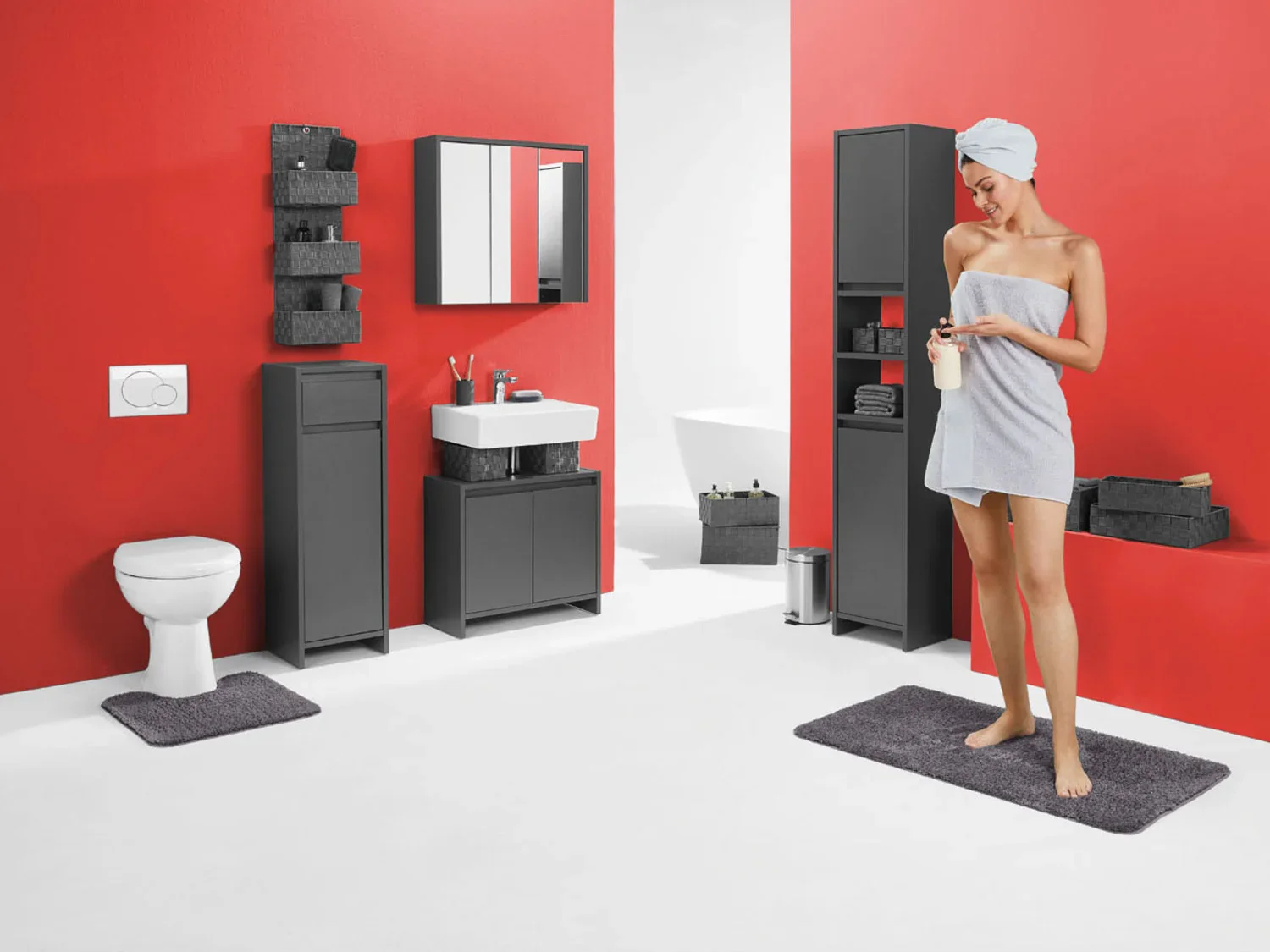LIVARNO home Armoire latrale de salle de bains Oslo, 32 x 99 x 30 cm, anthracite