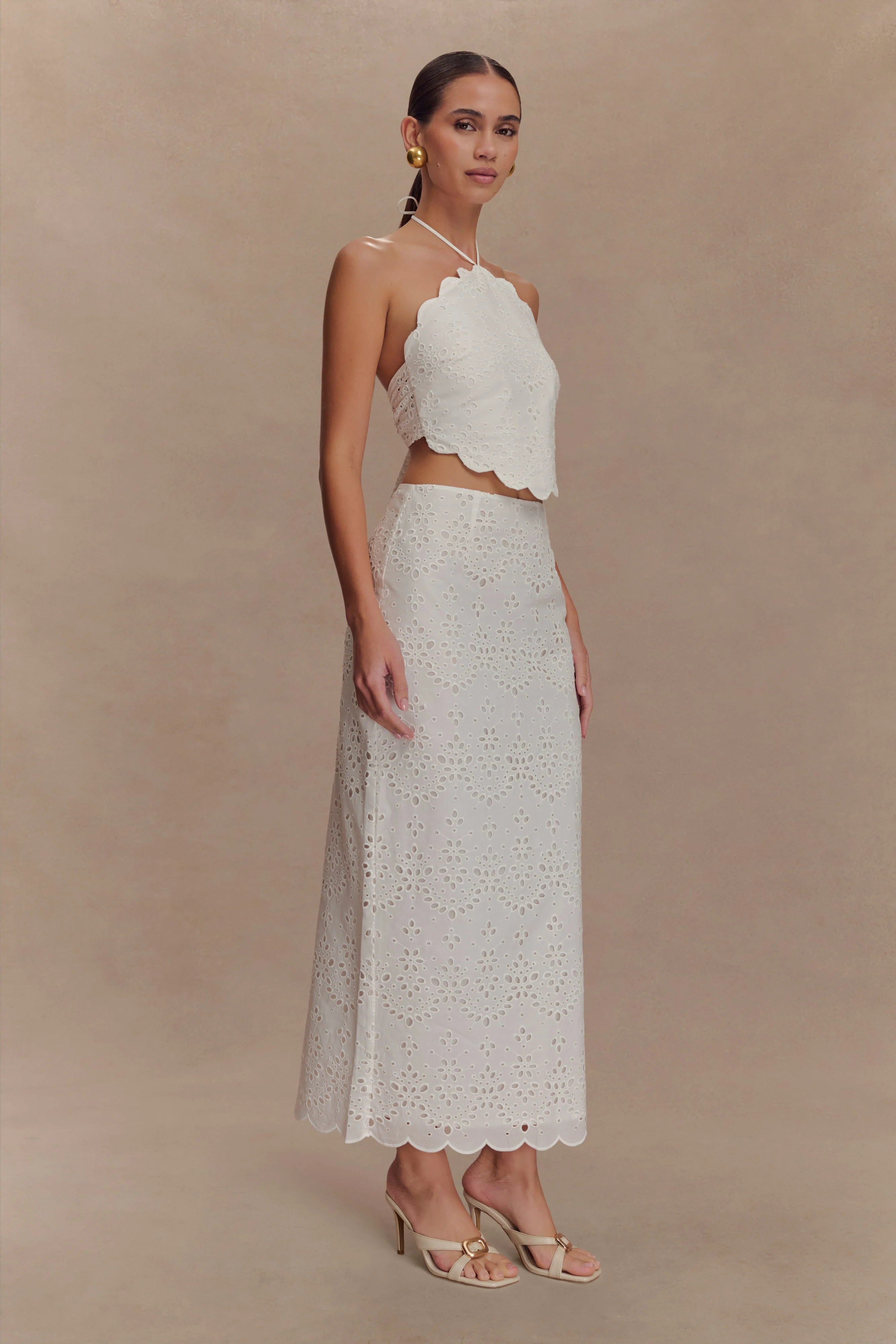 Kensley Broderie Midi Skirt - White