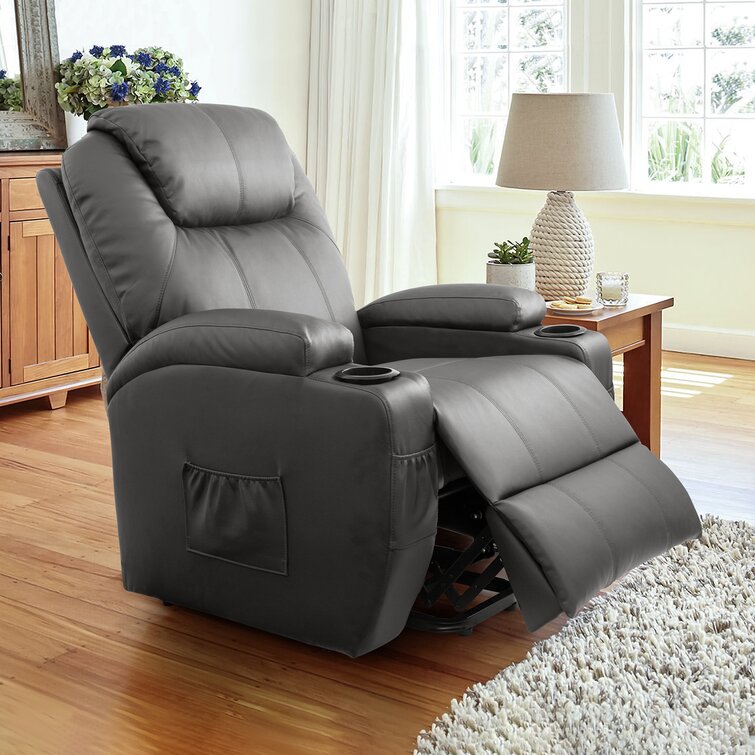 Fauteuil inclinable électrique en similicuir avec fonctions de massage et de chauffage