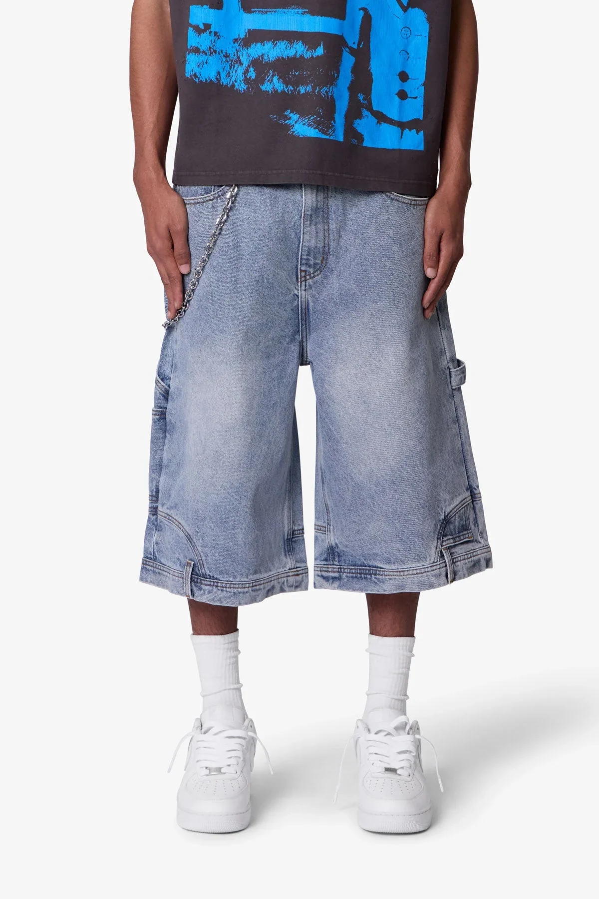 Ultra Baggy Reconstructed Denim Shorts - Blue