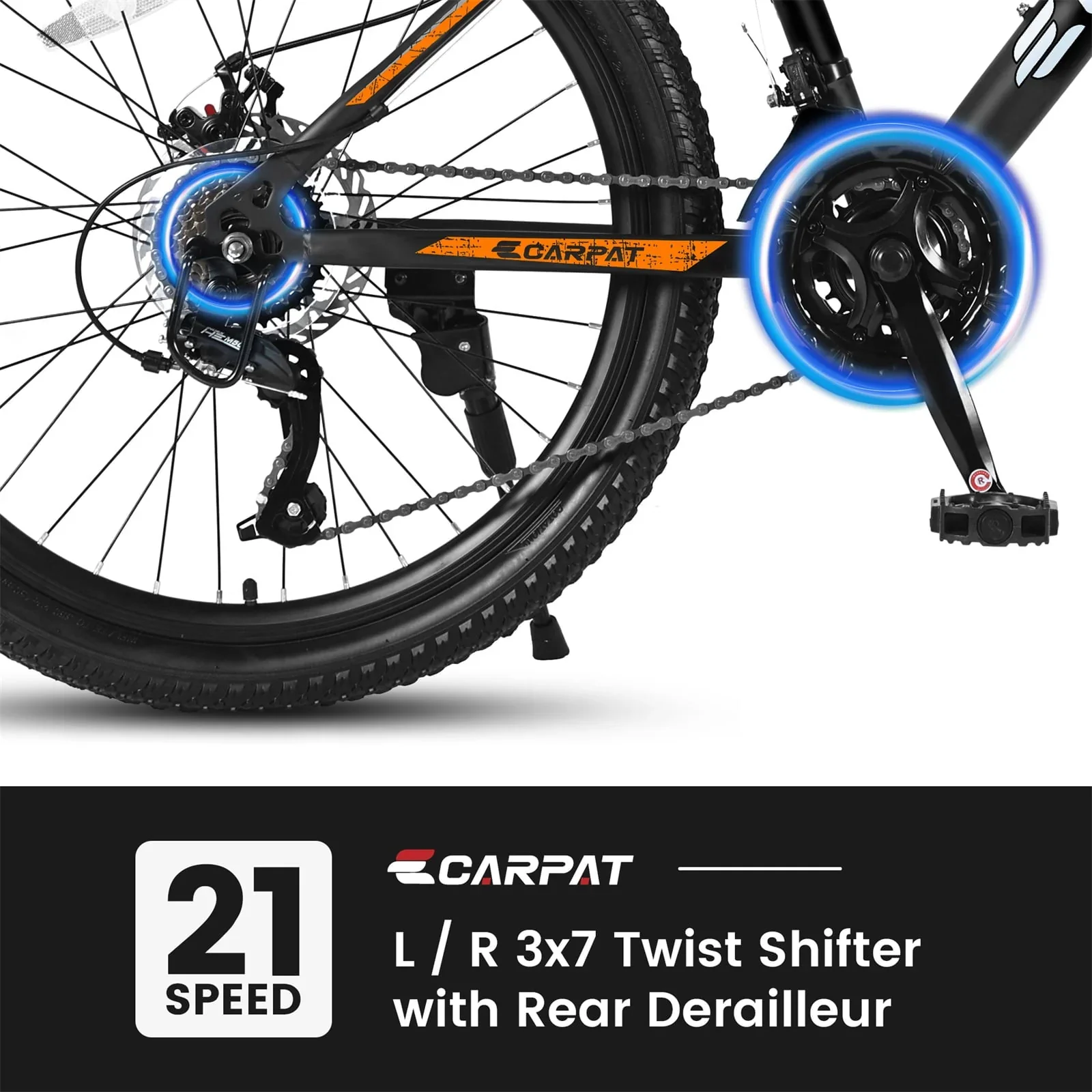26 Mountain Bike for Adult, 21 Speed MTB with High-carbon Steel Frame, Orange