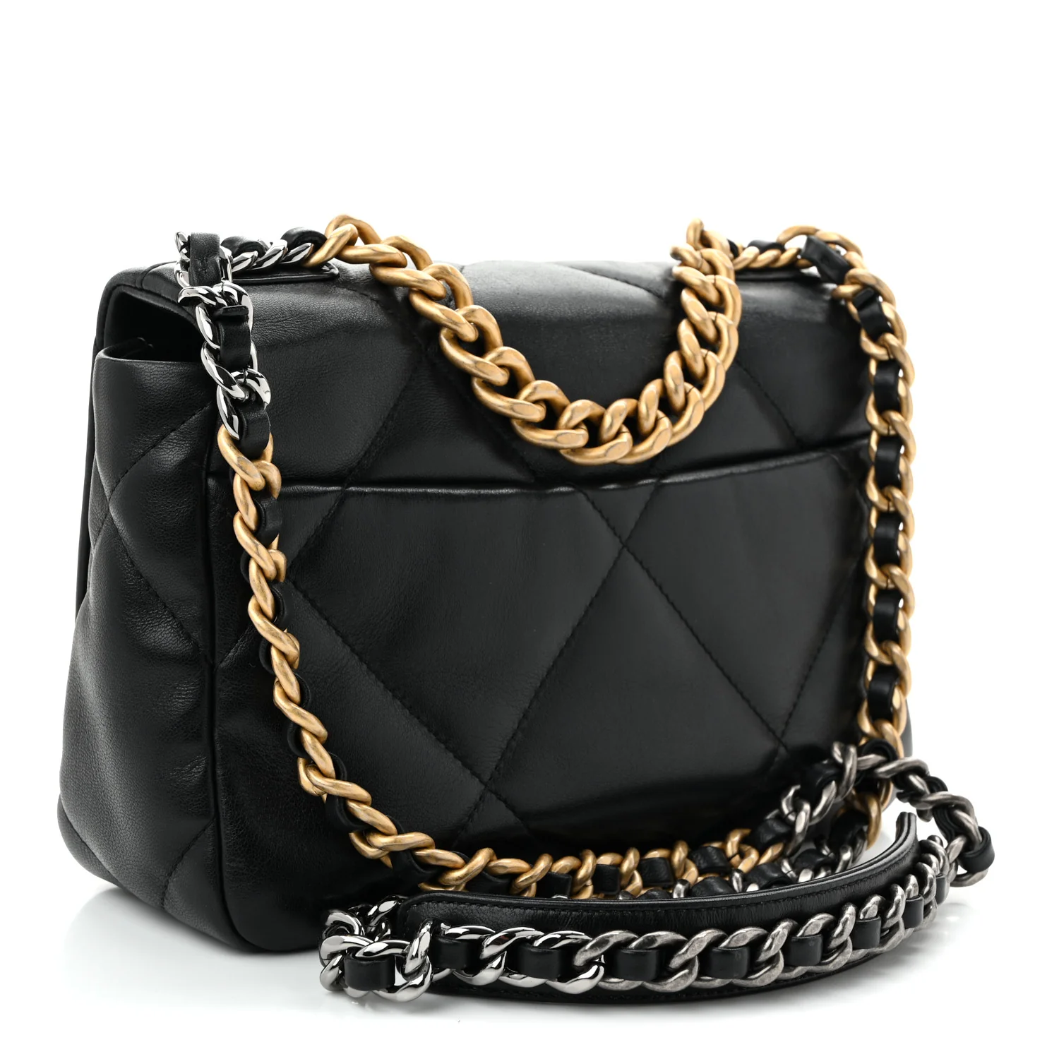 Shiny Goatskin Quilted Medium Chanel 19 Flap Black