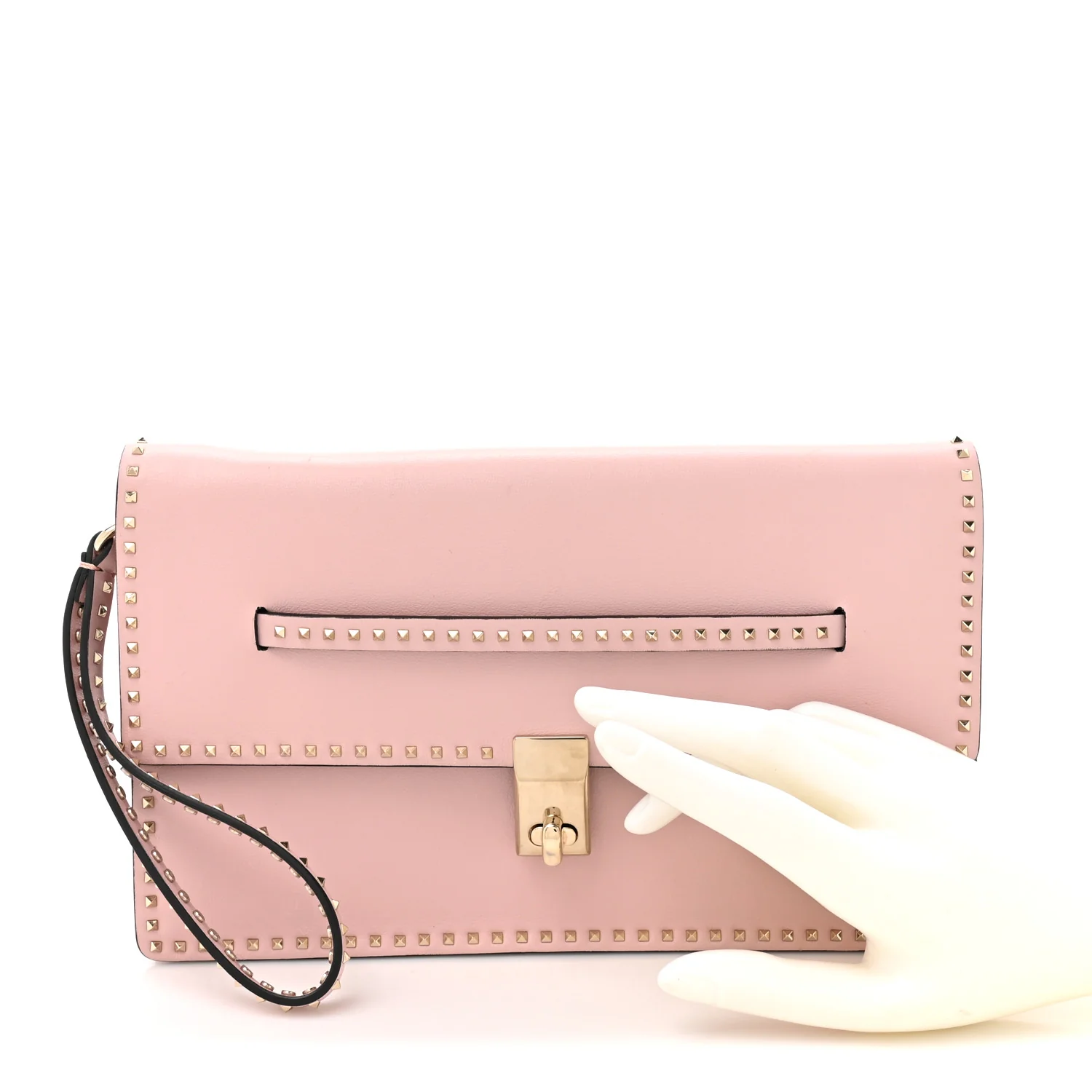 Nappa Micro Rockstud Wristlet Clutch Water Rose