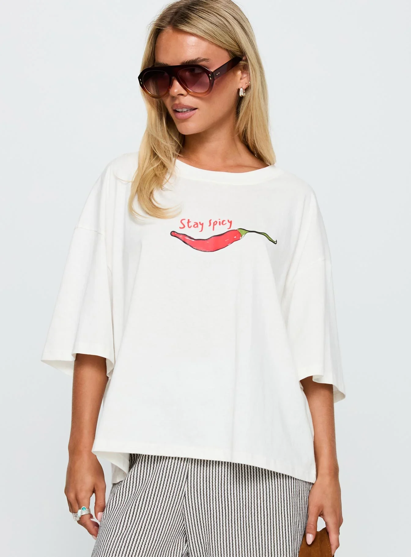 Stay Spicy Graphic Top White