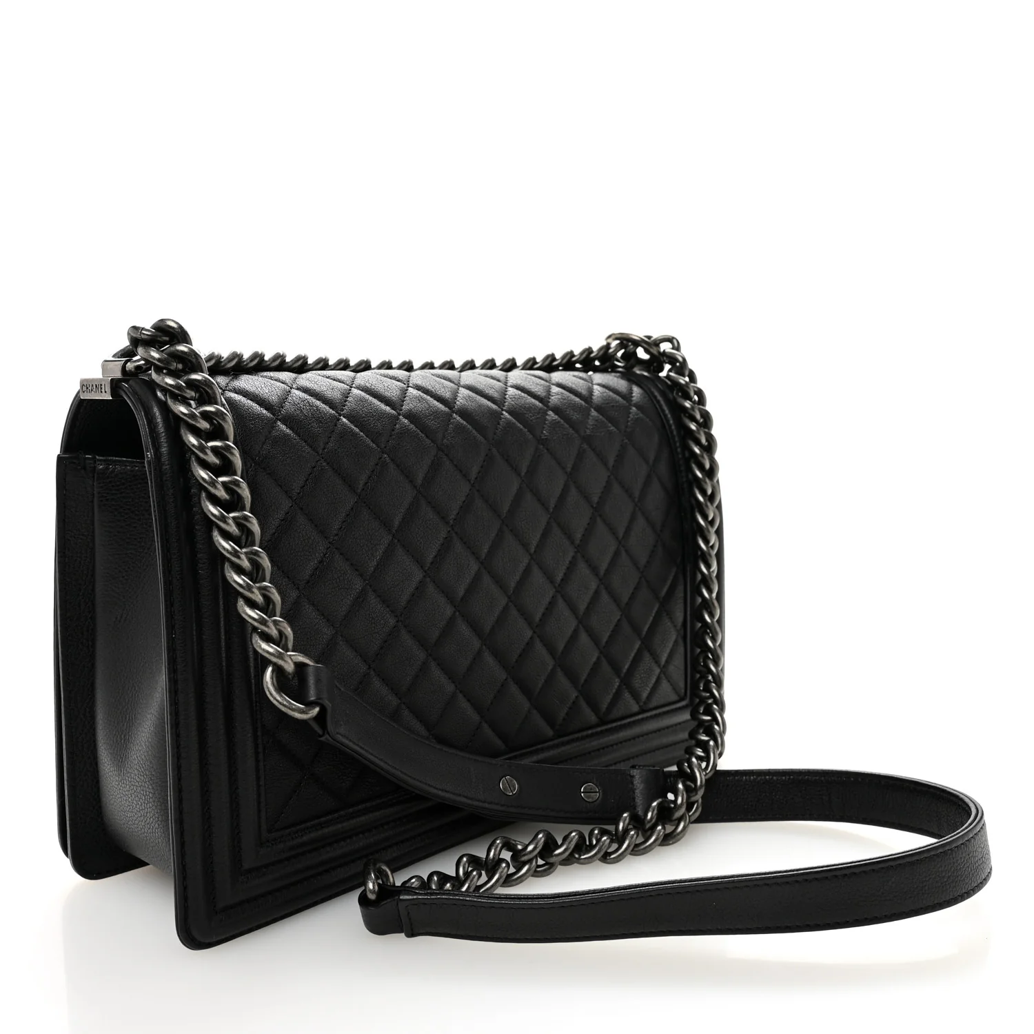 Grained Calfskin Quilted New Medium Boy Flap Black