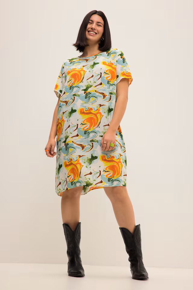 Abstract Print Short Sleeve Mini Dress