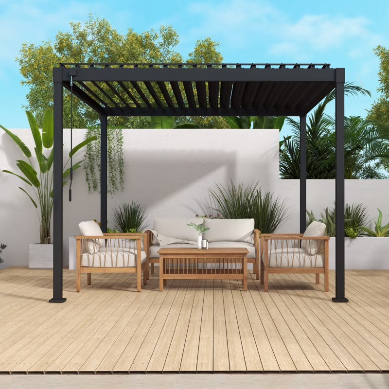 Mirador 10'x 10' Outdoor Pergola, 80S Steel Frame w/ Adjustable Louvers Roof for Garden, Patio, Backyard, Dark Gray