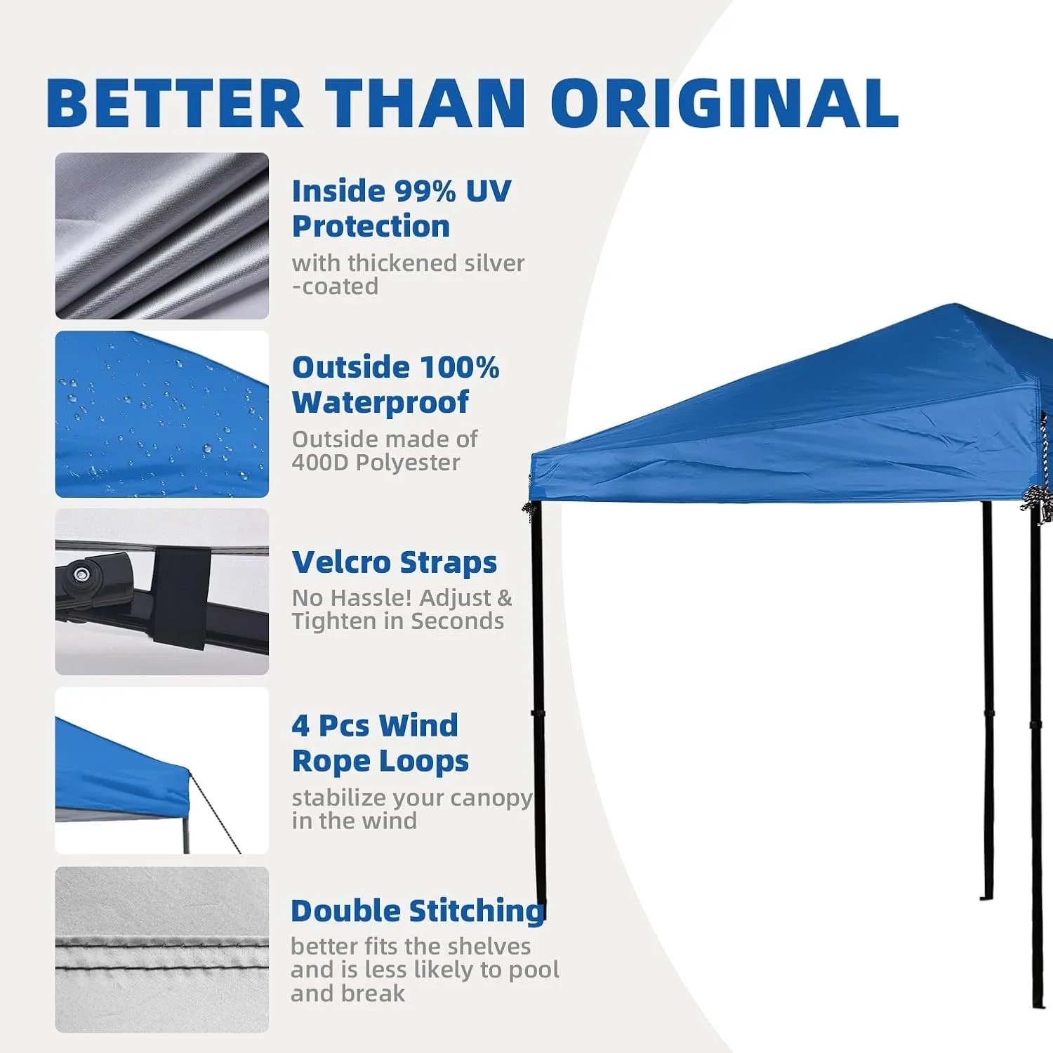 Sliver-Coated Pop Up Canopy Tent Top Cover Roof with Ropes and Velcro 10x10 Canopy Replacement Top,UV Waterproof for Garden Garden Patio Pavilion Sun Shade (Top Only, Blue) | Durable Design