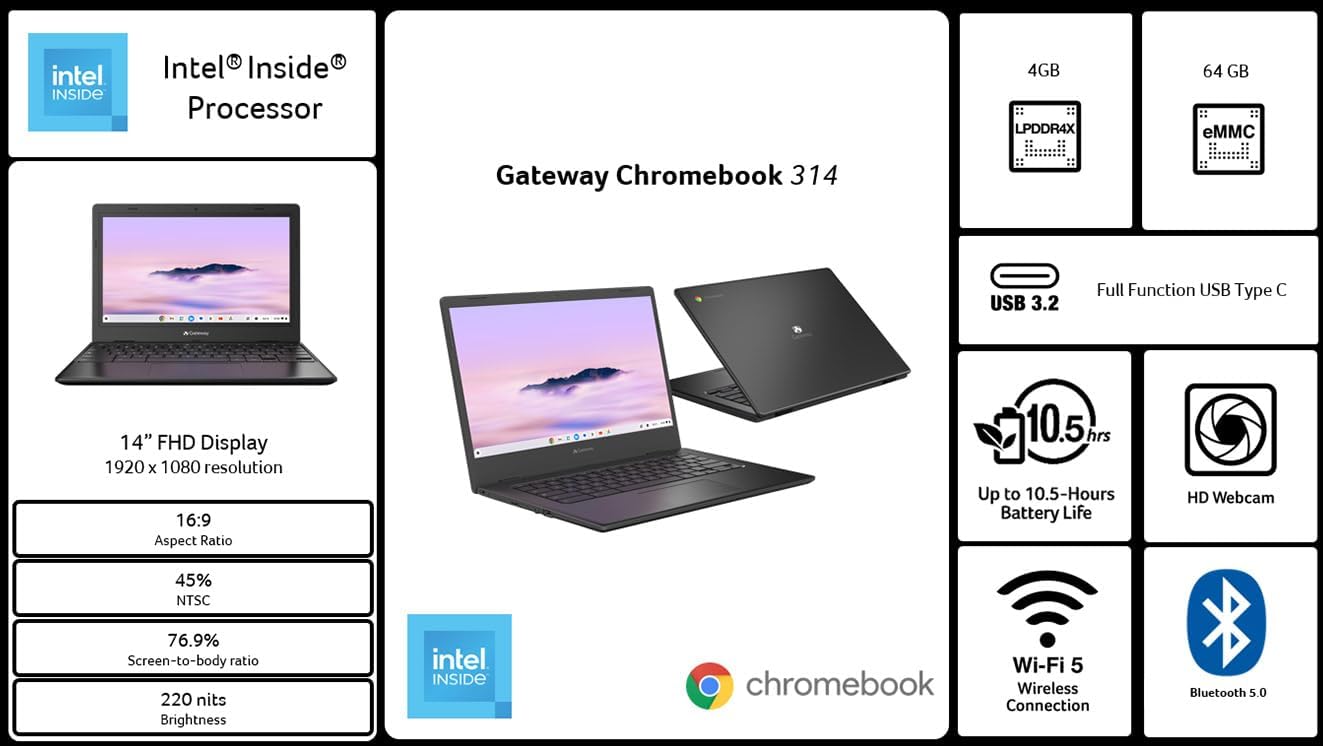 acer Gateway Chromebook 314 CBO314-1H-C476 Laptop | Intel Celeron N4500 | 14