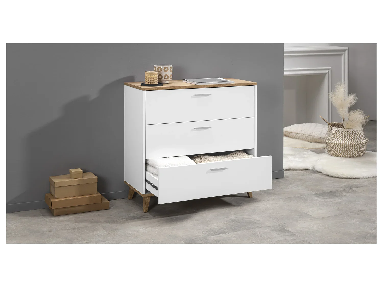 LIVARNO home Commode Corfu, 80 x 75,3 x 33 cm, blanc/imitation chne