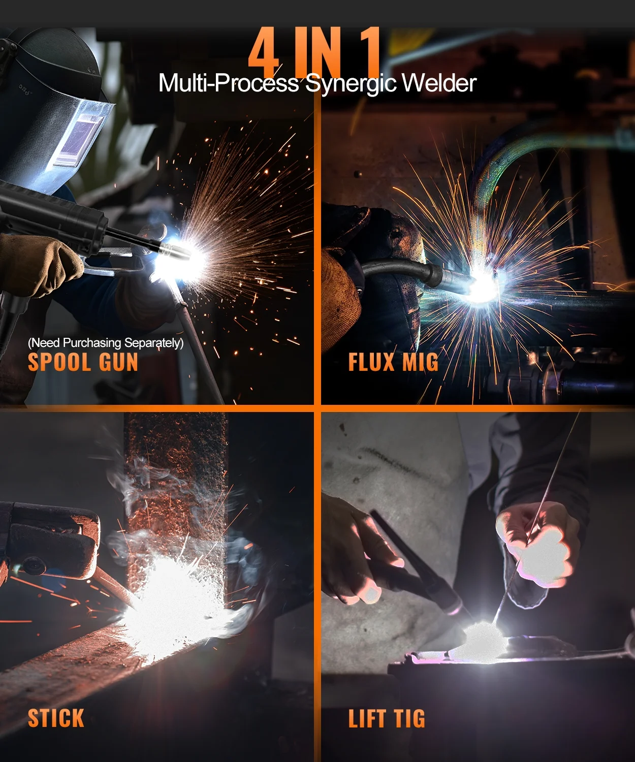 3 in 1 MIG Welder Machine, Synergetic 140A Flux Core Wire Feed Welder 110V/220V, MMA/ MIG/ Lift TIG, Portable Welding Machine - Image 3